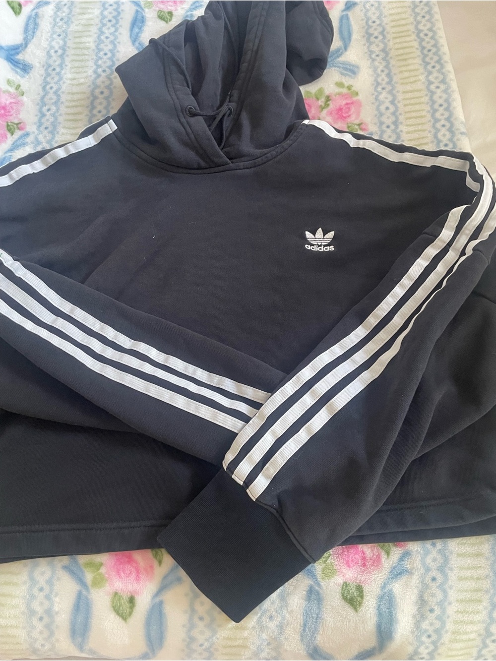 adidas Black Hoodie with White Three-Stripe Accents